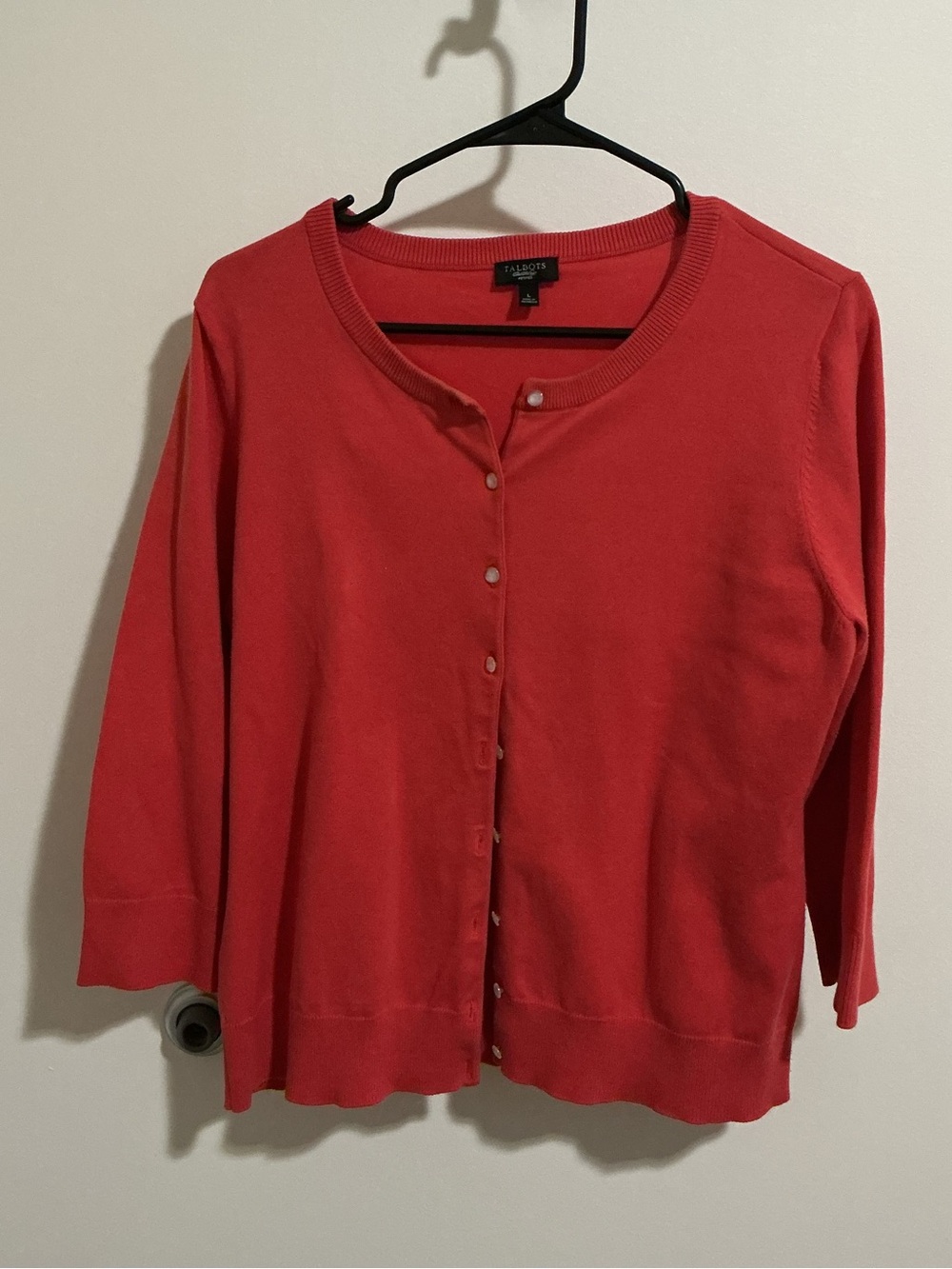 Talbots Red Button-Up Crewneck Cardigan Petites Large Lagenlook Basic